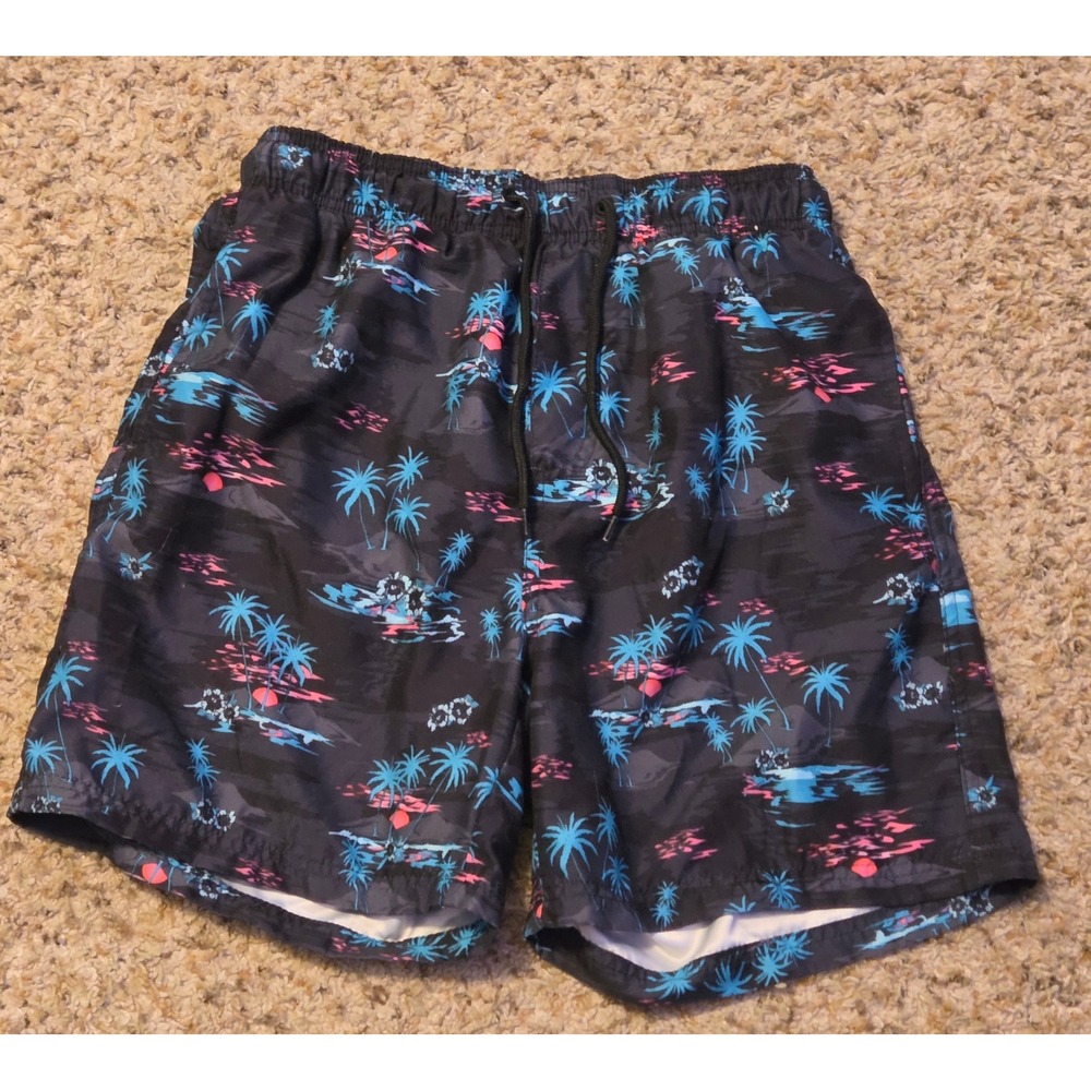 Burnside Elastic Waistband Tropical Palm Tree Print Swim Trunks Mens Size M